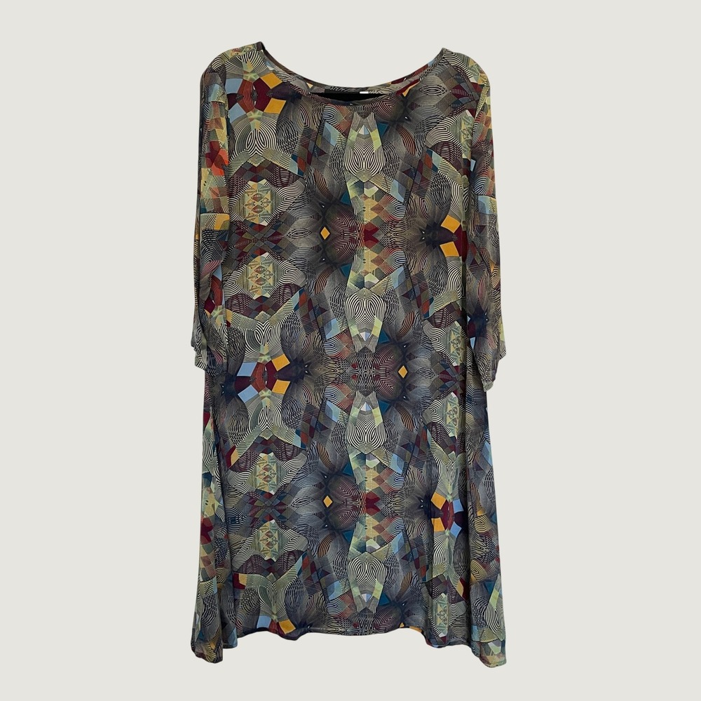 APNY Tunic Dress Multicolor Geometric Kaleidoscope Print Viscose Size L